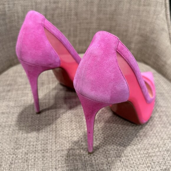 Christian Louboutin Galativi Pointed Toe Pumps Hot Pink Suede & Mesh - Picture 9 of 15